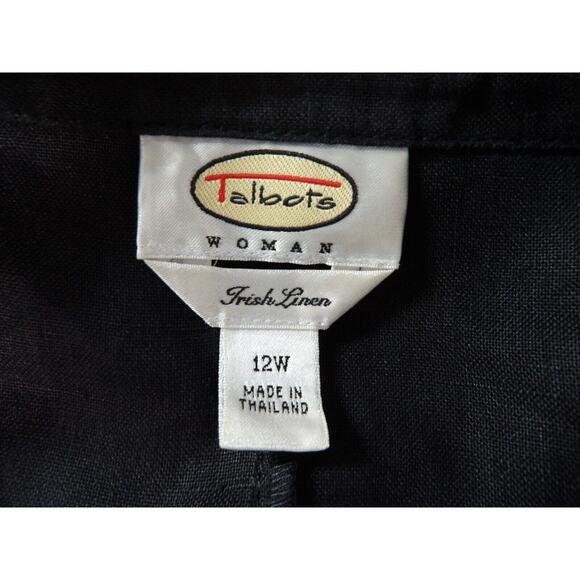 Talbots Irish Linen Blouse 12W Black Button Up Beach Lagenlook Coastal Casual - Picture 4 of 9